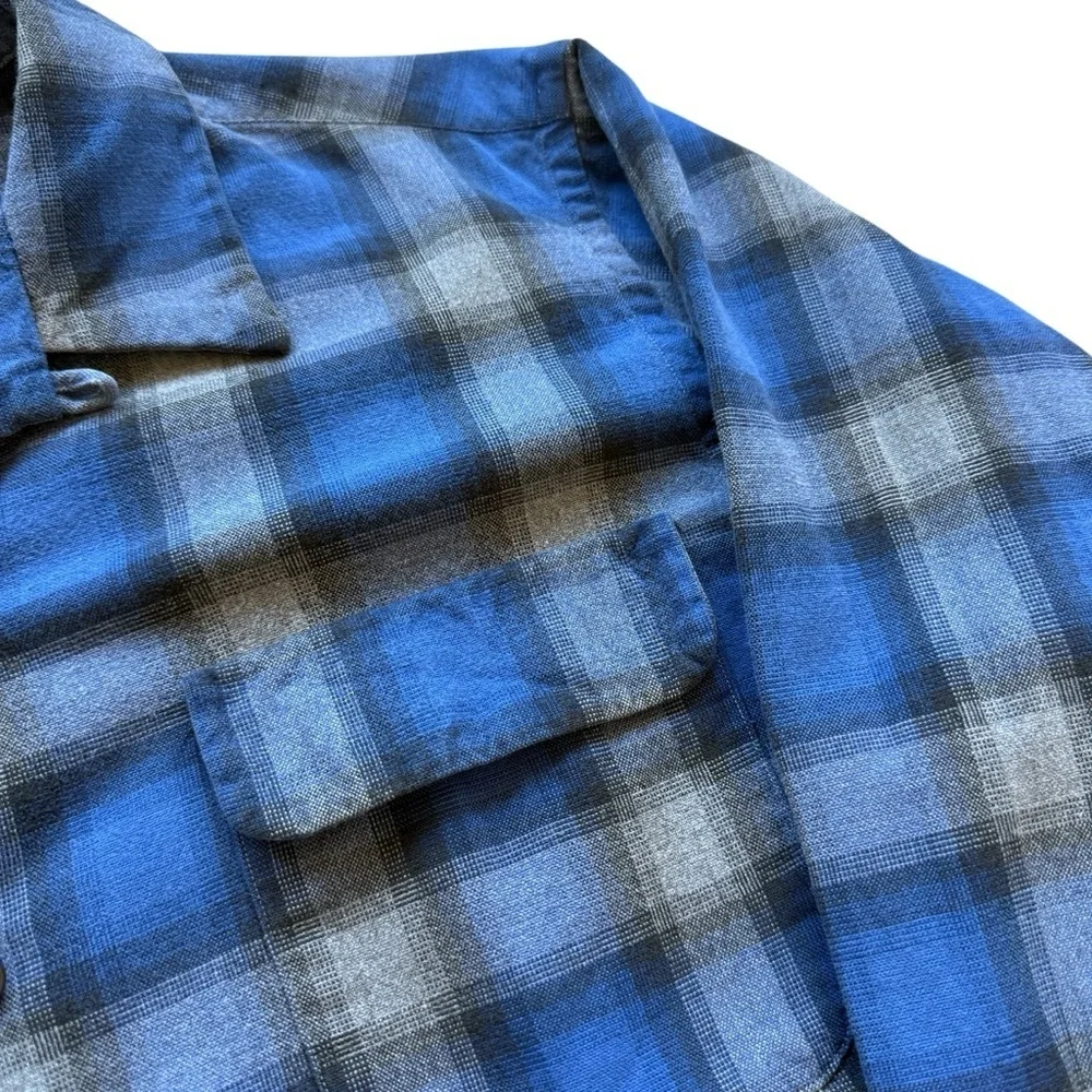Polo Ralph Lauren HERITAGE SKI CAMP Shirt Men's L Blue Gray Plaid Button Front
